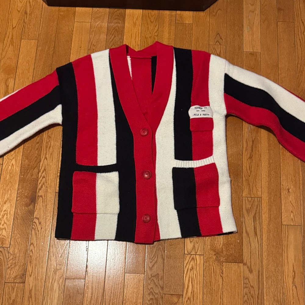 Red and Black Striped Cardigan